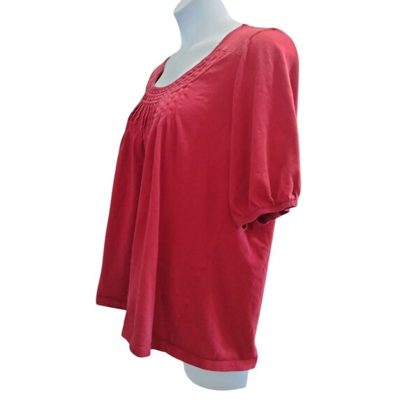 Venezia Womens Red Pintuck Top Plus Size 22/24 Short Sleeve Scoop Neck Blouse - Picture 5 of 7